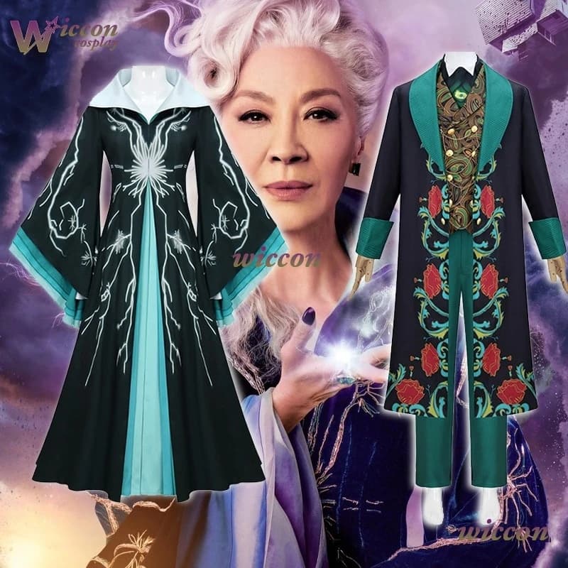 Parrucca da donna per Halloween Wicked 2 Madame Morrible For Good Cosplay Abito verde Abito operato Film Mago di Oz Abito da uomo