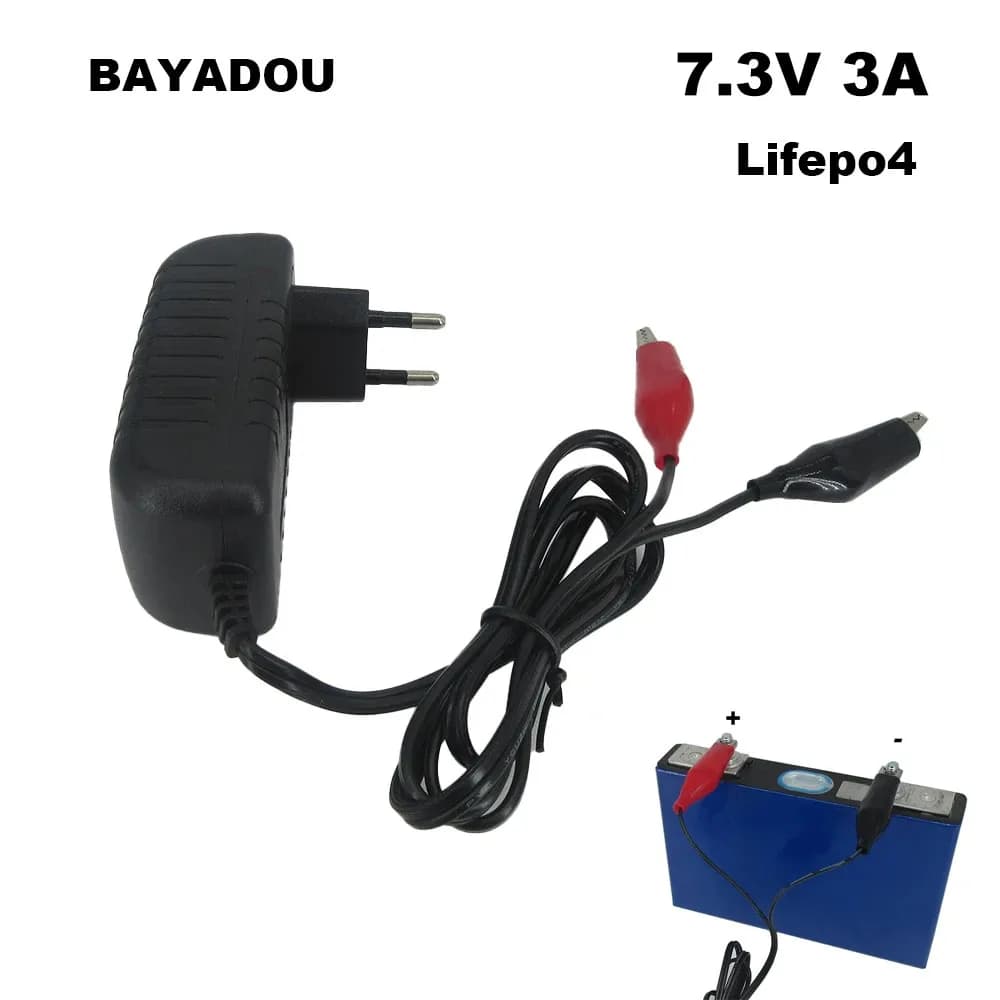 Caricabatterie Intelligente LiFePO4 7.3V 3A per Batterie al Fosfato di Ferro 2S 6.4V 6.6V, 100-240V AC con Spina EU e Clip a Coccodrillo