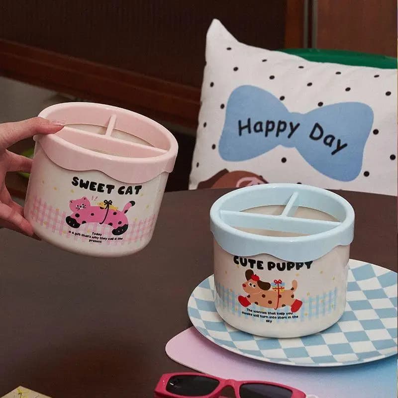 Cute Makeup Brush Storage Box, Large Capacity Divided Organizer, Desktop Cartoon Cosmetic Eyebrow Pencil Storage Box