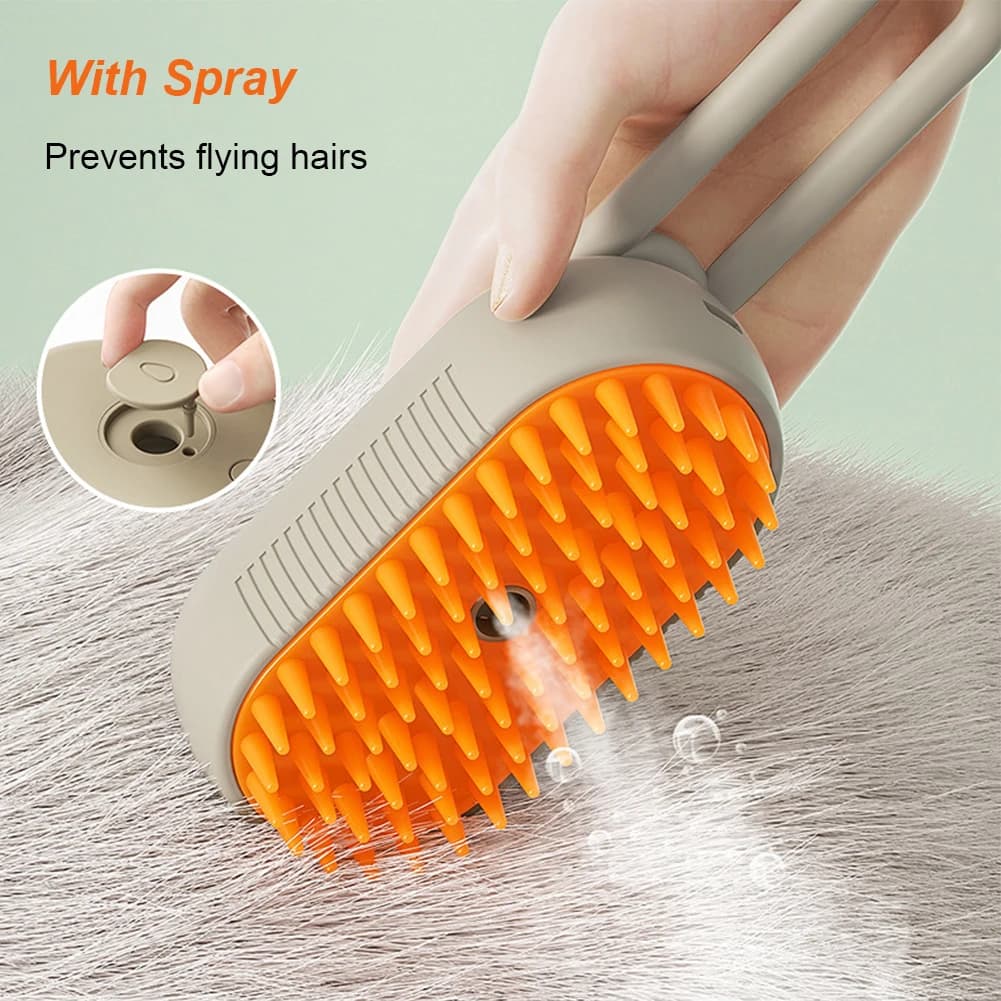 Spazzola a Vapore per Gatti e Cani 3 in 1, Spazzola Elettrica Spray per Peli di Animali Domestici, Pettine Massaggiante Ricaricabile USB per Toelettatura Cani e Gatti