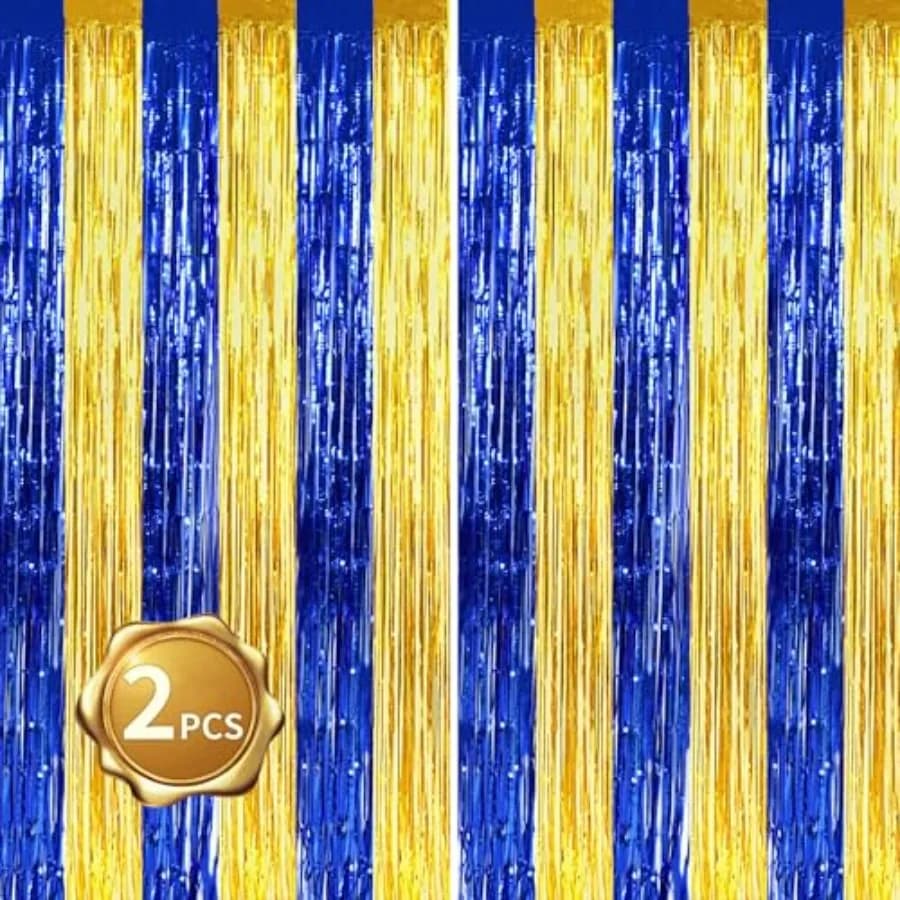 2Pcs Blue Gold Door Streamers Congrats Grade 2026 Decoration Backdrop Foil Fringe Tinsel Party Streamers Curtains Backdrops for