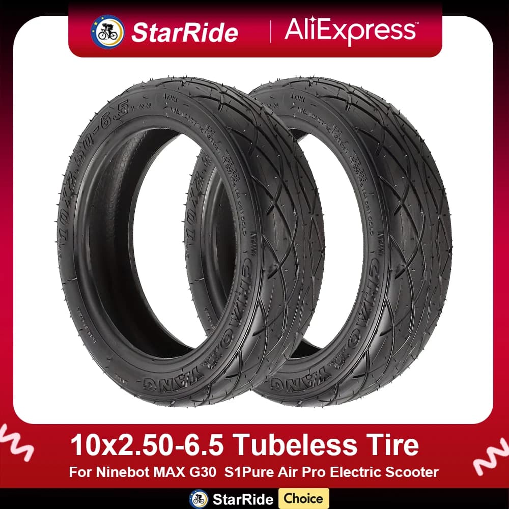 Pneumatico Tubeless 10x2.50-6.5 per Monopattino Elettrico, Gomme Sottovuoto da 10 Pollici per Ninebot MAX G30 INMOTION L9 S1 Pure Air Pro