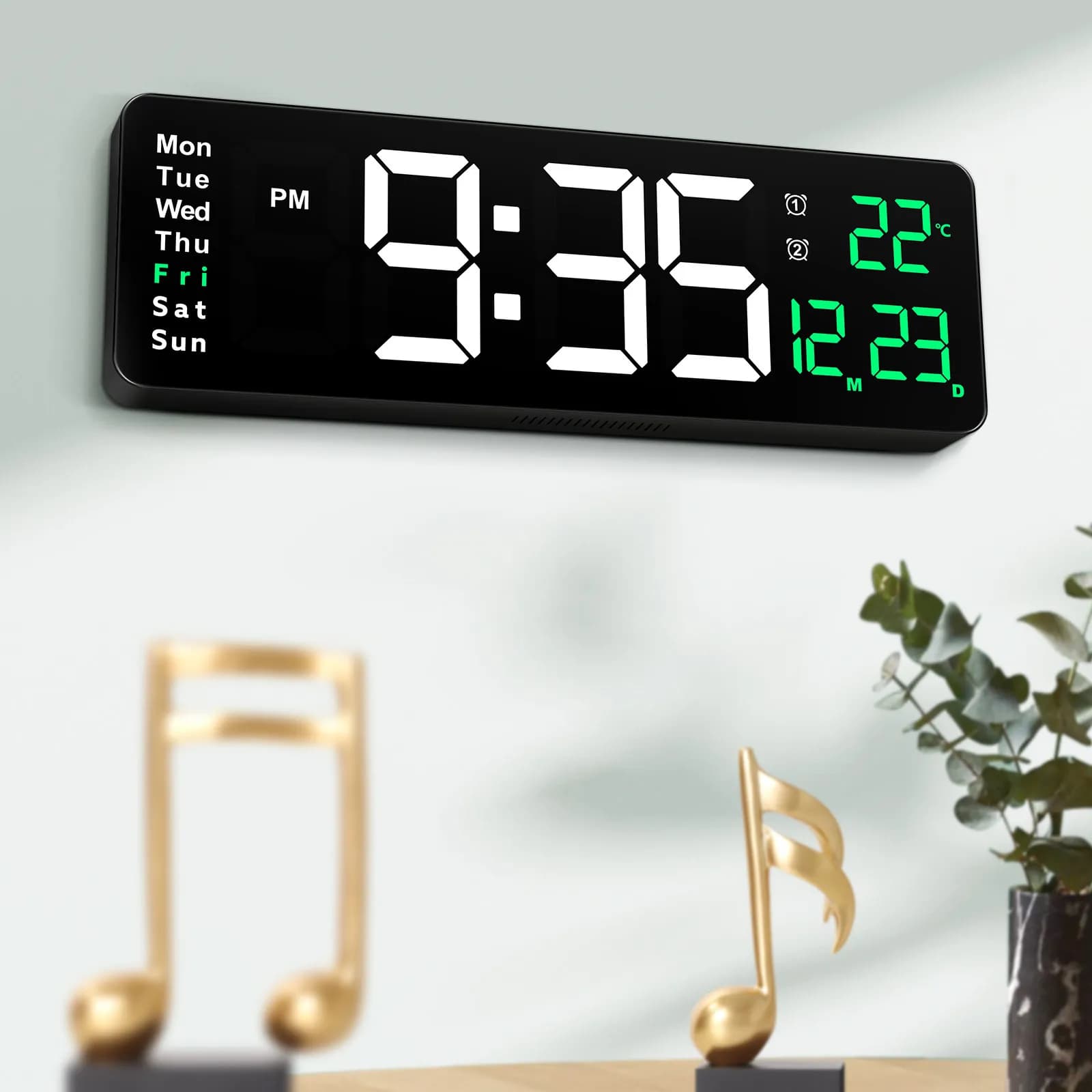 Orologio da Parete Digitale 39Cm con Display LED, Temperatura, Data, Sveglia, Telecomando, Alimentazione USB, Orologio Moderno per Casa