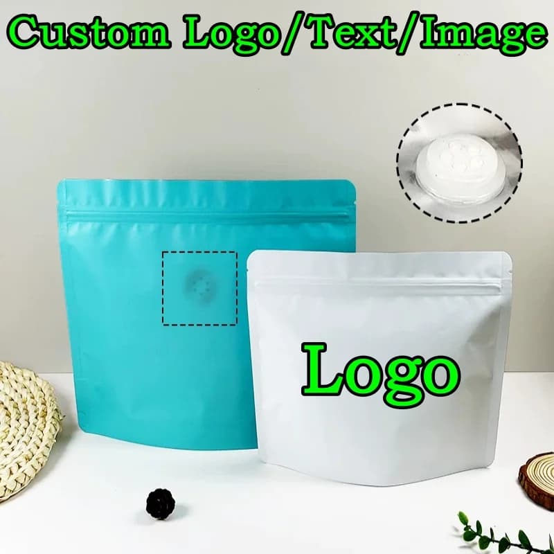 100PCS 1/4~2 Pounds 3D Stand-up Aluminum Foil Valve Zipper Bag DIY Logo Matcha Drip Coffee Beans Heat Sealing Storage Pouches