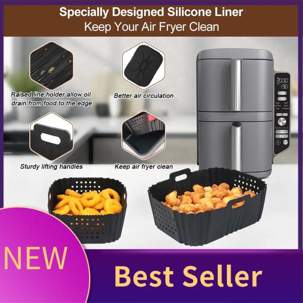 A01M-Air Fryer Leaf For Ninja SL401 Double Stack 2 Cestelli Air Fryer Reusable Rectangle Forged Silicone Leaf