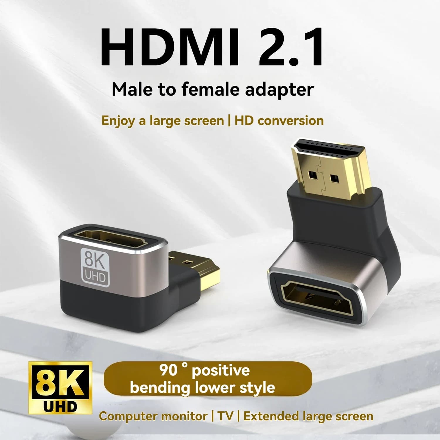 Adapter from 90 degrees with compatible side curvature HDMI 8K Adapter from 90 degrees to right angle from 270 degrees male-female HDMI expansion connector