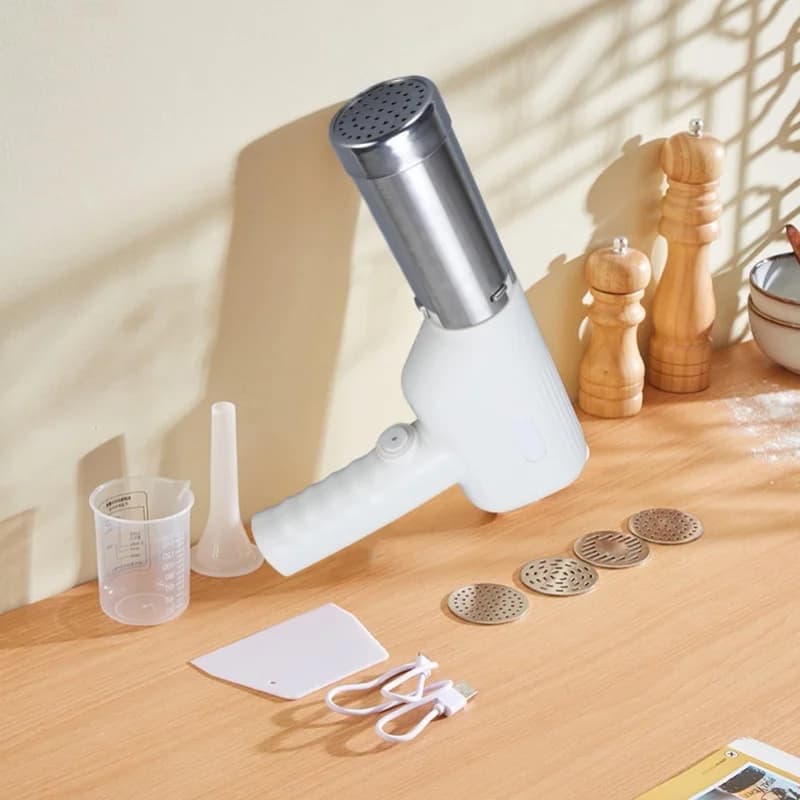 Macchina per pasta elettrica portatile 5 in 1 senza fili, macchina automatica per pasta e noodle in acciaio inossidabile 304 per uso domestico