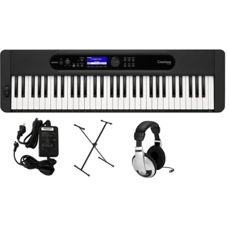 Casio CT-S400 Pacchetto Tastiera Premium con Supporto, Adattatore CA e Cuffie in Nero per Uso Domestico e Studio, con Tasti in Legno e Struttura Robusta