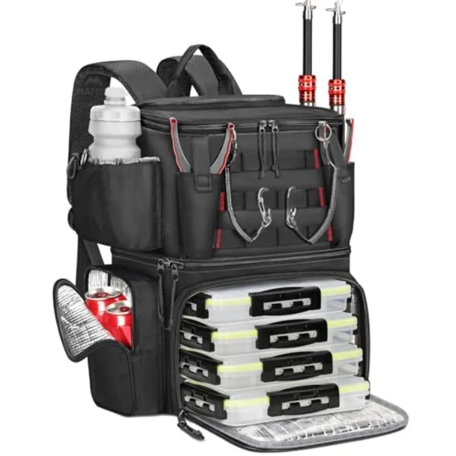 Fishing Backpack with 4 Boxes Door Equipment, Door Cane, Safety Compass, Blue Thermal Bag - Fisherman's Gift