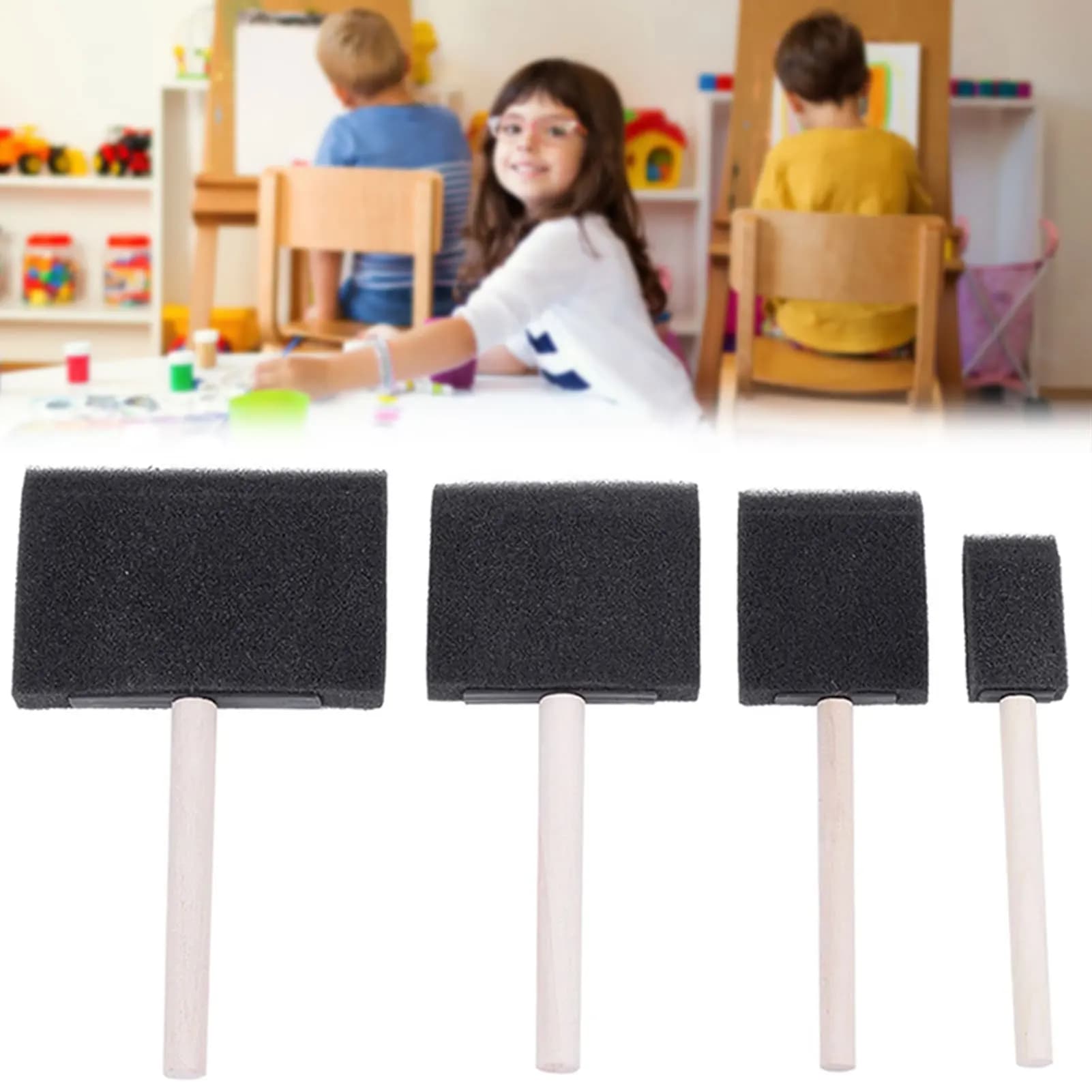 4pcs spugna spazzola schiuma di schiuma multifunzionale set di vernice pennello spugna con manico in legno facile da pulire per dipingere graffie