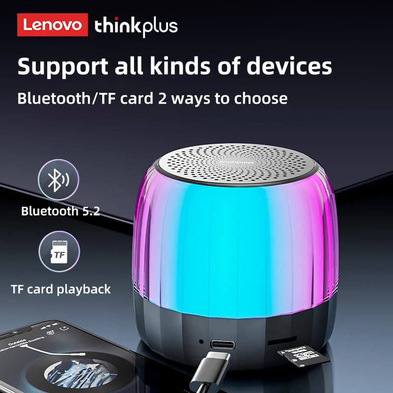 Altoparlante wireless originale Lenovo K3 Plus TWS Bluetooth V5.2 Mini altoparlante con bassi profondi e potenti, luci RGB, altoparlante da campeggio