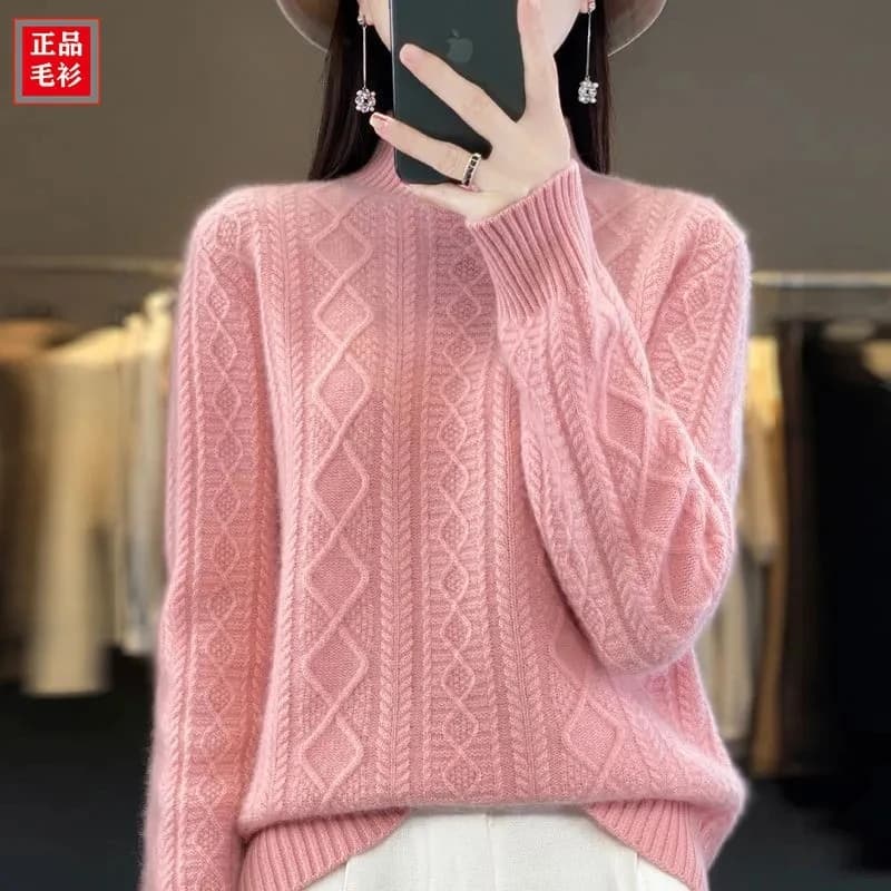 2024 nuove donne autunno inverno maglione spesso 100% lana merino dolcevita casual cashmere maglieria pullover moda coreana top