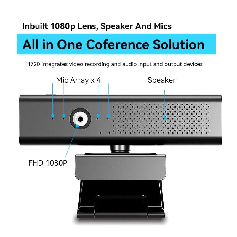 Webcam HD Pro USB 1080p Full HD with Integrated Microphone and Speaker, All-in-One Conference Camera for PC