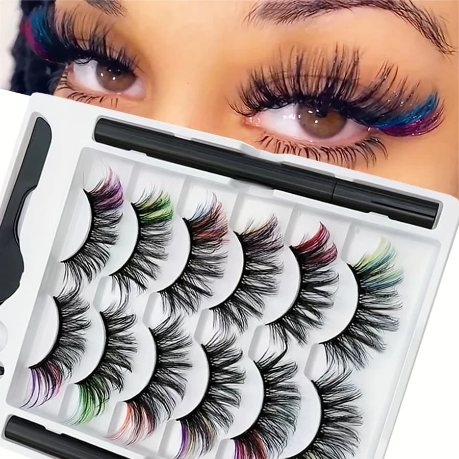 Ciglia finte magnetiche colorate effetto vento, 6 paia, ricciolo 8D voluminoso, abbinabili a eyeliner a lunga durata