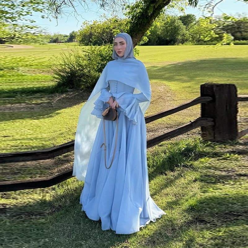 Abito Lungo Musulmano con Mantella, Vestito Elegante a Maniche Larghe per Donna, Abito Lungo a Linea A, Elegante per Eid Al-Adha, Vestiti da Sera 2026 Nuova Collezione