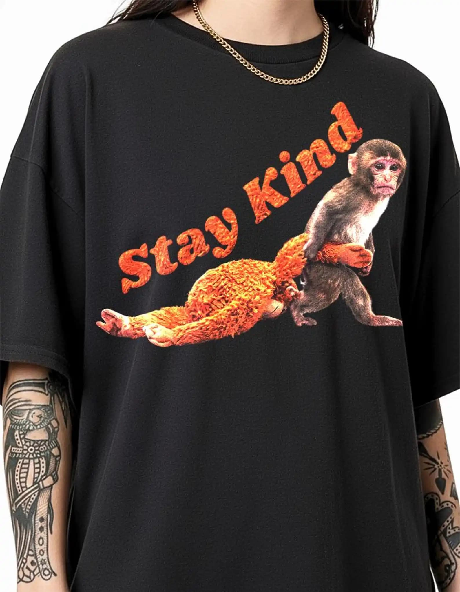 Limited Punch Baby Monkey T-Shirt, Emotional Plush Toy Monkey Tee, Lonely Monkey Graphic T Shirt