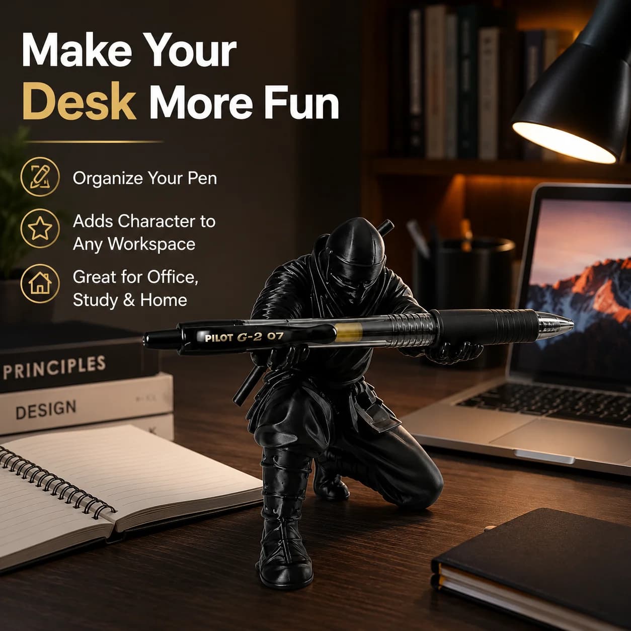 Desktop Art 3D Printed Ninja Pen Holder Unique Figurine Stationery Organizer Pencil Figurines Desk Decor Craft For Pen Storage