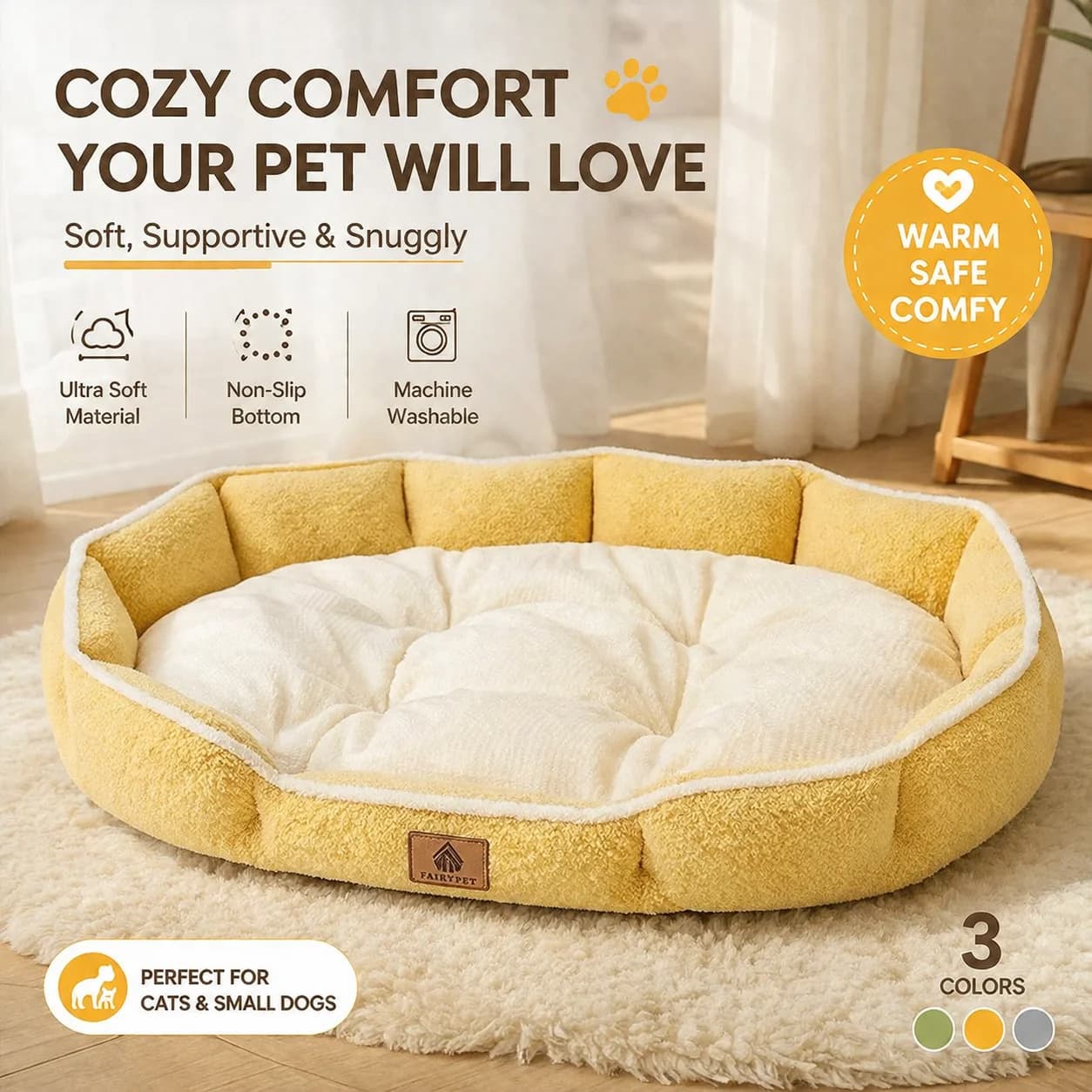 Pet Bed Soft Plush Dog Cat Sofa Bed Non Slip Removable Washable Cushion Warm Comfortable Sleeping Nest for Small Medium Pets