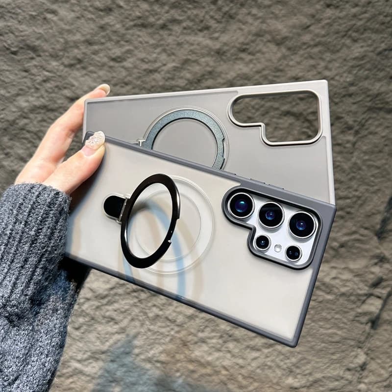 Luxury Rotate Grip Stand S25 Magnetic Case for Samsung Galaxy S24 S23 FE S22 S24 Plus S25 Ultra Magsafe Matte Shockproof Cover