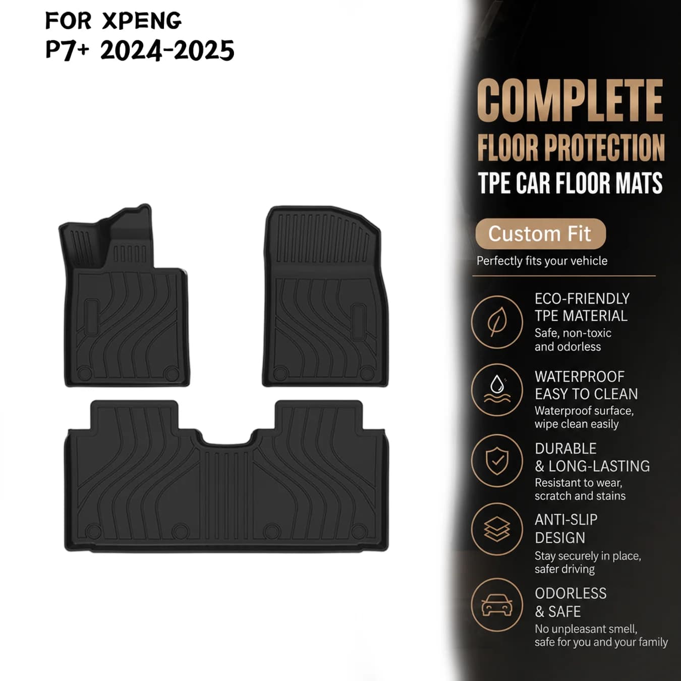 [LHD]XPENG P7+ 2024-2025 Four Seasons Waterproof and Anti-Slip TPE Floor Mat for Cars.