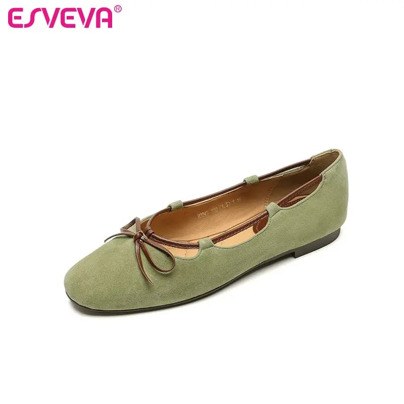 ESVEVA 2026 Scarpe Basse da Donna in Pelle Scamosciata alla Moda, Nuovi Mocassini Primaverili con Fiocco, Scarpe Casual da Donna con Punta Tonda, Taglie 34-40