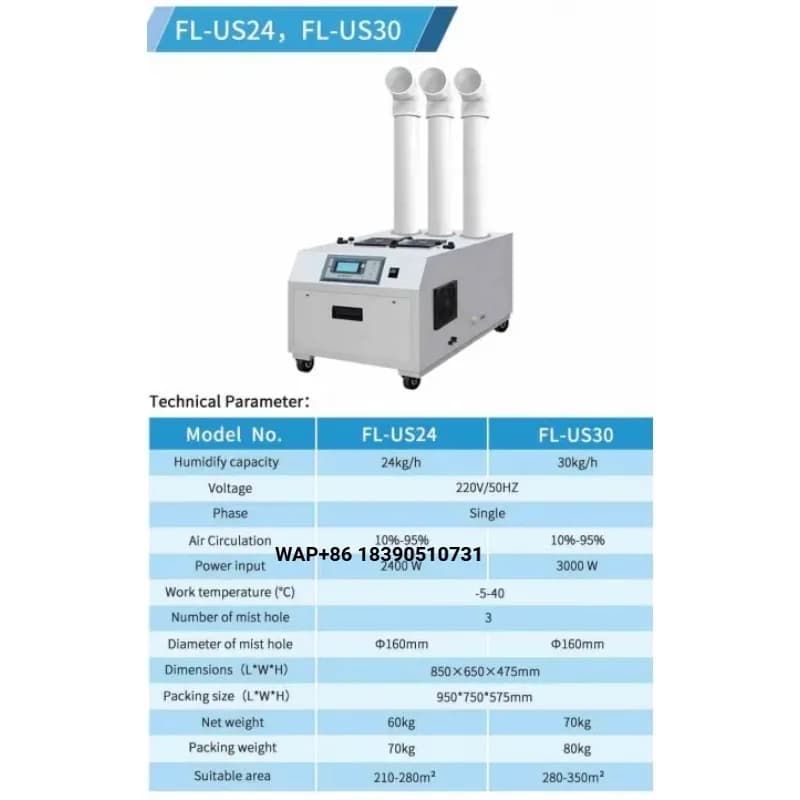 China Manufacturer 10kg/h Capacity 10-90% air Circulation Industrial Ultrasonic Humidifier for Mushroom Farm Have Wifi Function
