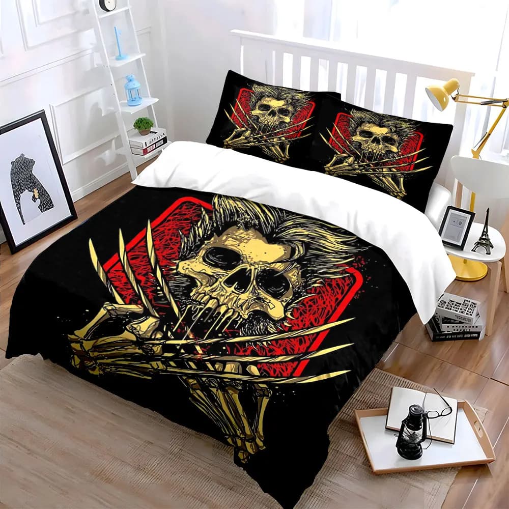 Set di Biancheria da Letto Decorativa con Motivo a Artigli di Scheletro, 3 Pezzi: 1 Copripiumino e 2 Federe, Disponibile in Misure Singola, Doppia, King, Queen, Idea Regalo