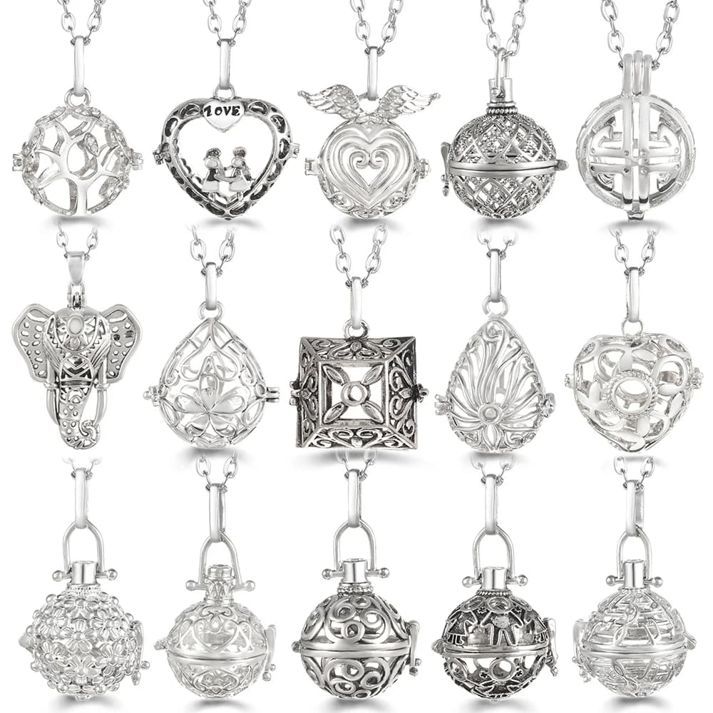 Messico Carillon Palla musicale Chiamante Collana per aromaterapia Diffusore di oli essenziali Gabbia dell'albero della vita Squisiti gioielli con ciondolo in zircone