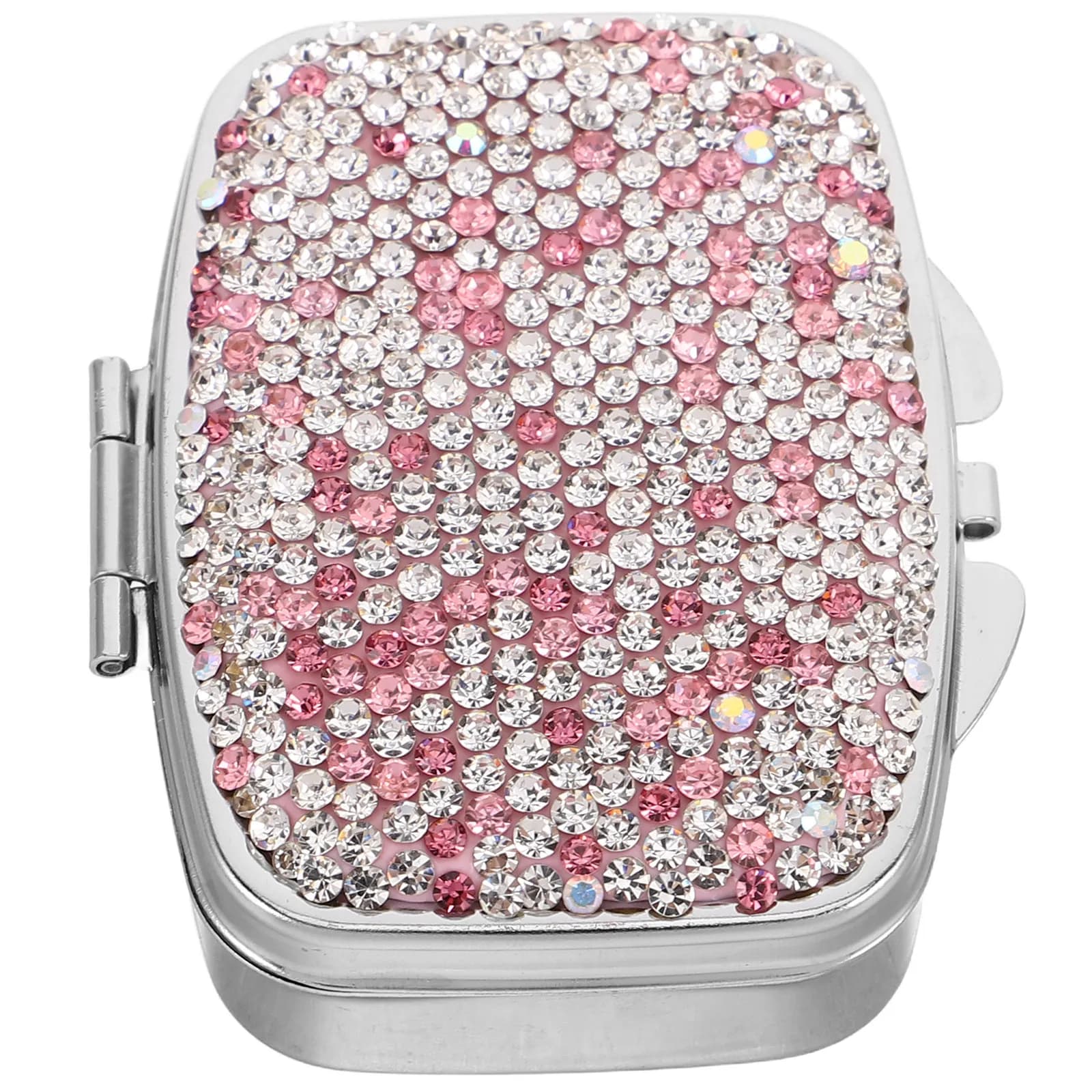 Mini Wallet with Rhinestone Decorations, Travel Compact, Multi-Spartment for Vitamins and Supplements, Daily Portable Case