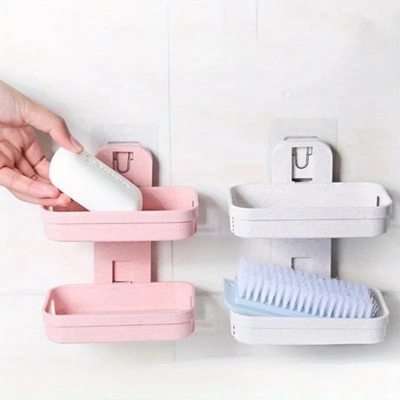 1 set di portasapone a doppio strato, supporto per scarico a parete, nessuna perforazione richiesta, adatto per casa, bagno, cucina