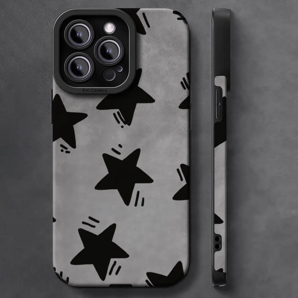 Beige Stars Luxury Leather Shockproof Phone Case For iPhone 17 16 Pro Max Air 15 14 13 12 11 Max Silicone Soft Cover