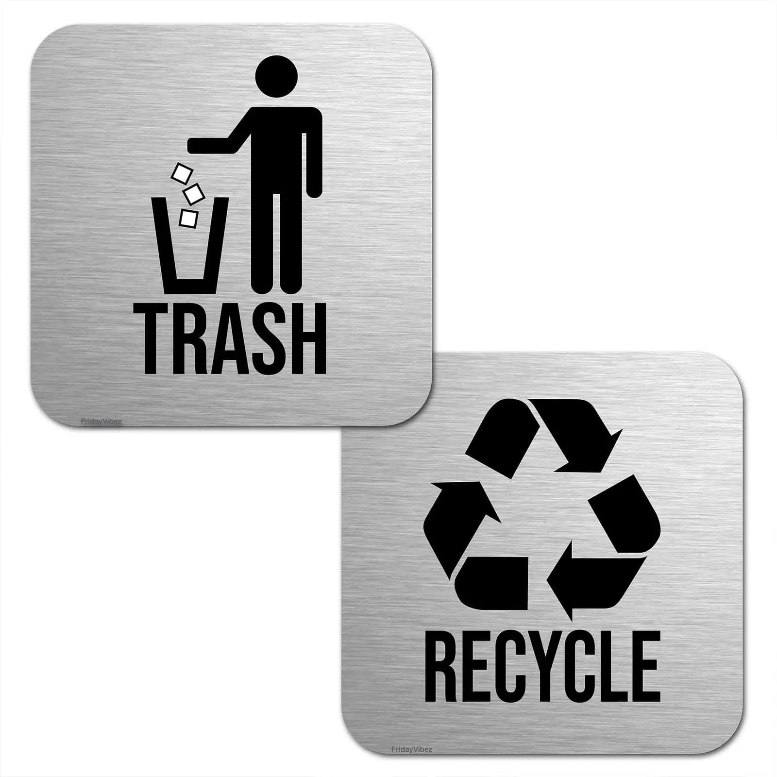Sticky Recycling and Waste Signs Square Stainless Steel Symbol for Trash Bin Sorting in Kitchen or Office