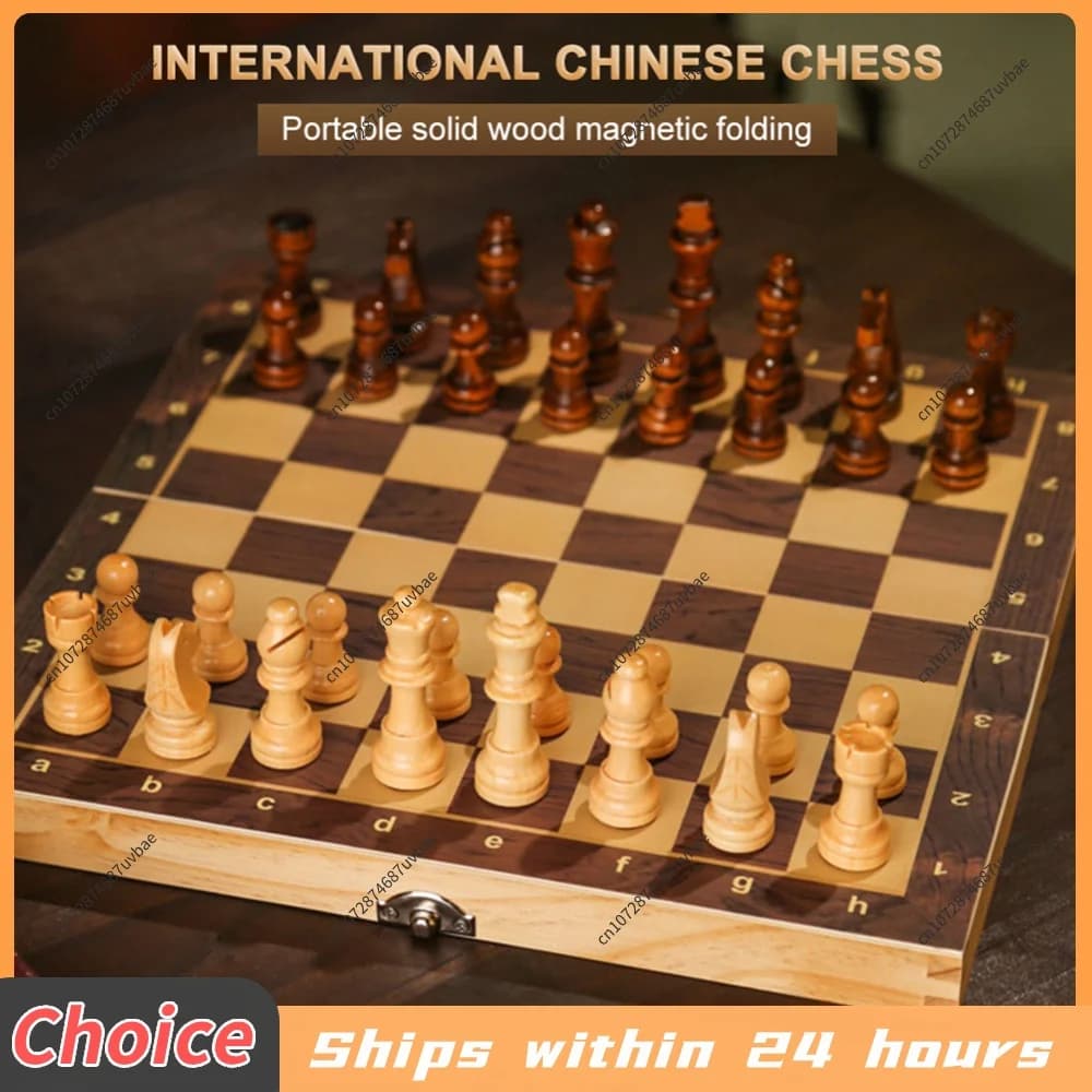 Wooden 3 In 1 Chess Set Foldable International Chess Checkers Backgammon Board Games For Adults Kids Travel Portable Chess