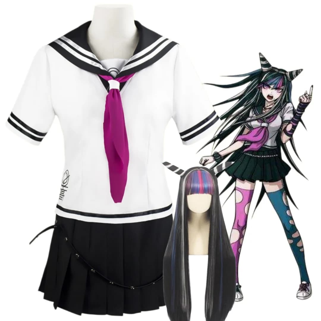 Set Costume Cosplay con Parrucca dell'Uniforme Scolastica di Ibuki Mioda dall'Anime Super Dangan Ronpa 2