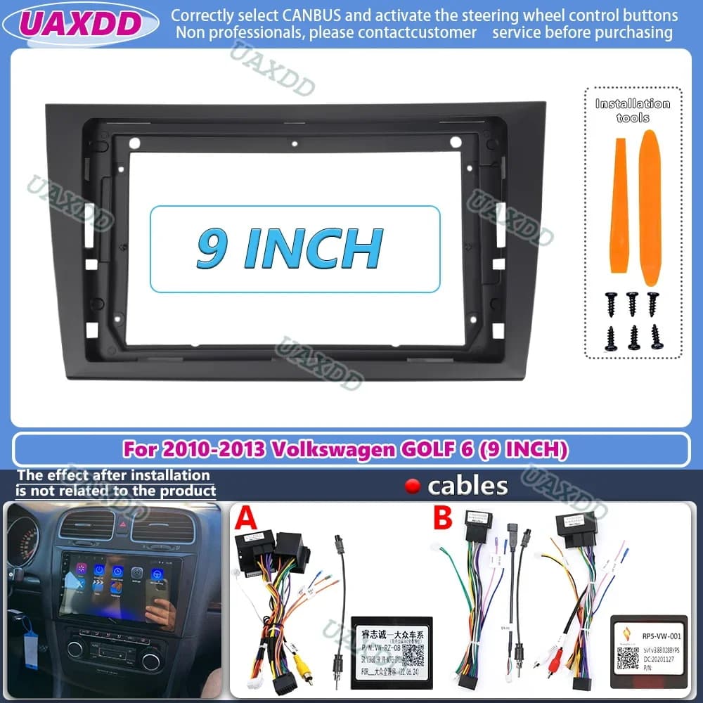 Telaio DVD per auto da 9 pollici per Volkswagen Golf 6 2008-2016 Pannello stereo FrameAudio Dash Trim Facia Lettore radio schermo 2 Din Kit