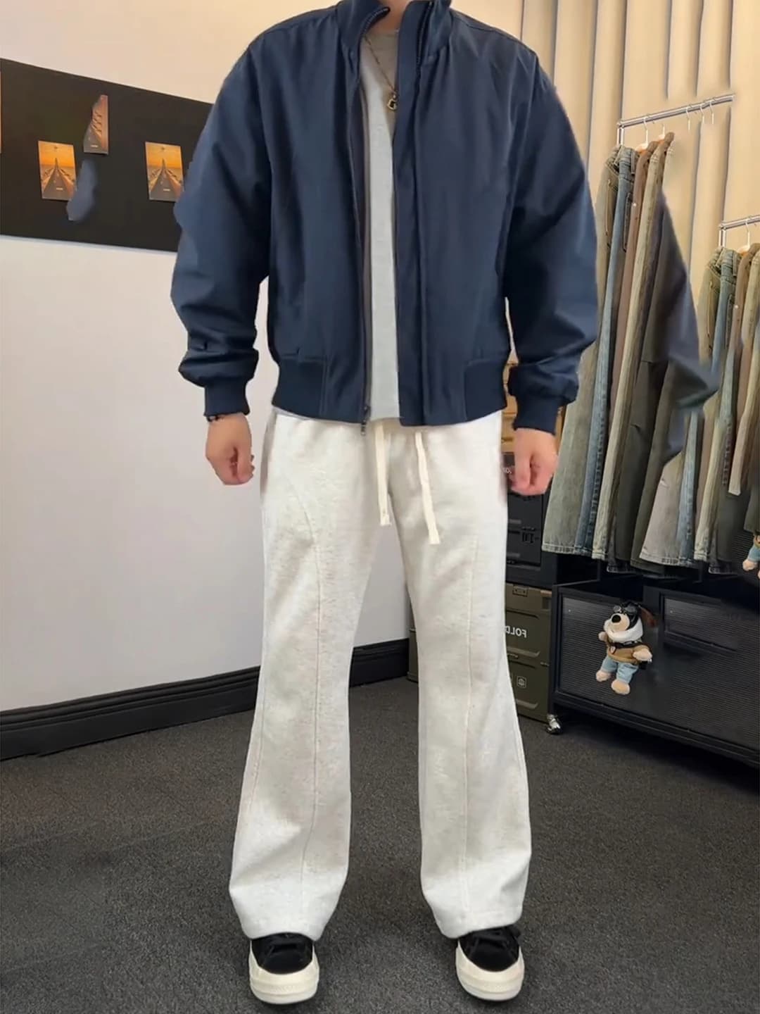 Light Grey Slant Cut Knife Loose Straight Leg Jeans Men's Autumn Casual Sports Pants Tapered Leg Clean Fit American Trend