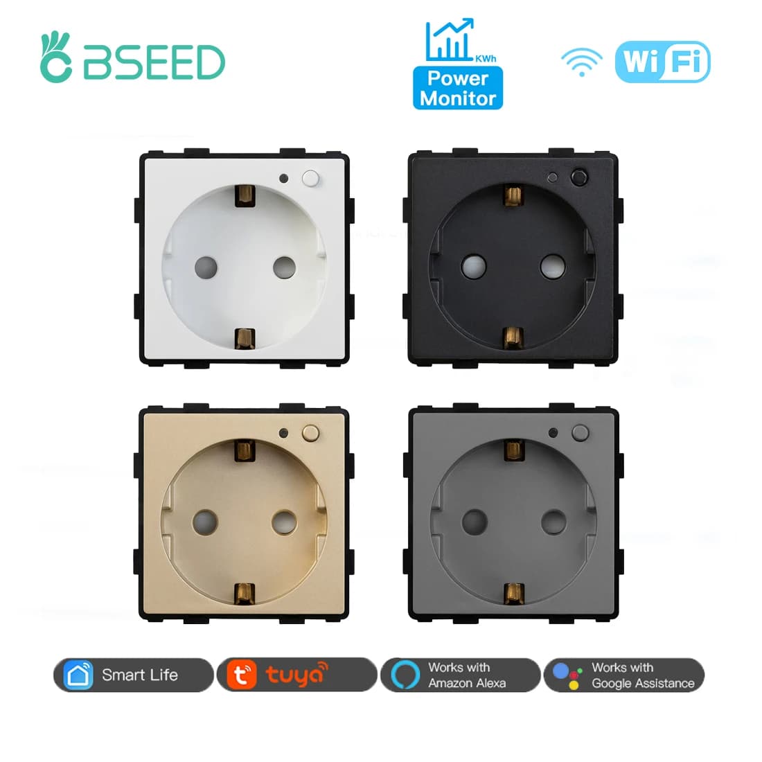 BSEED EU Stantzo Wifi Electric sockets for power monitor Tuya Smart Life Alexa App Control timer feature DIY parts