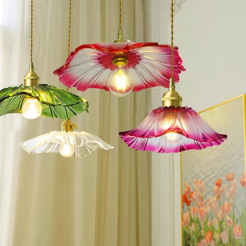 Lampade a sospensione Vintage lampade a sospensione in vetro fiore decorazione della casa illuminazione soggiorno camera da letto lampada da comodino negozio al coperto lampadario soffitto moderno sospensione lampadari