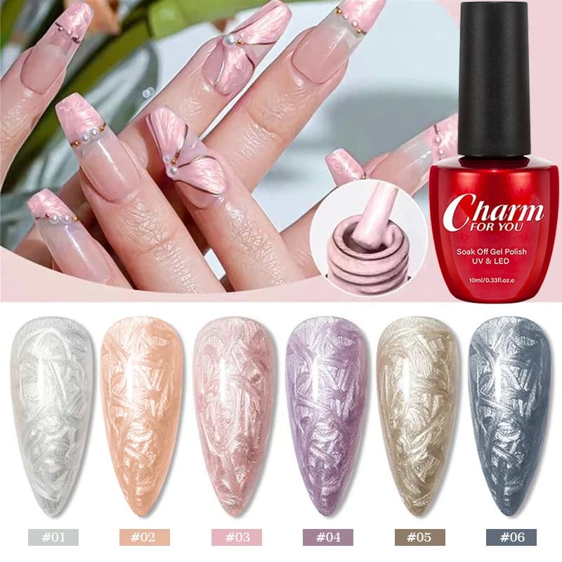 12ml Silk Thread Gel Nail Polish 6 Colors Shimmer Woven Texture Soak Off UV LED Gel Polish DIY Drawing Manicure Nail Art