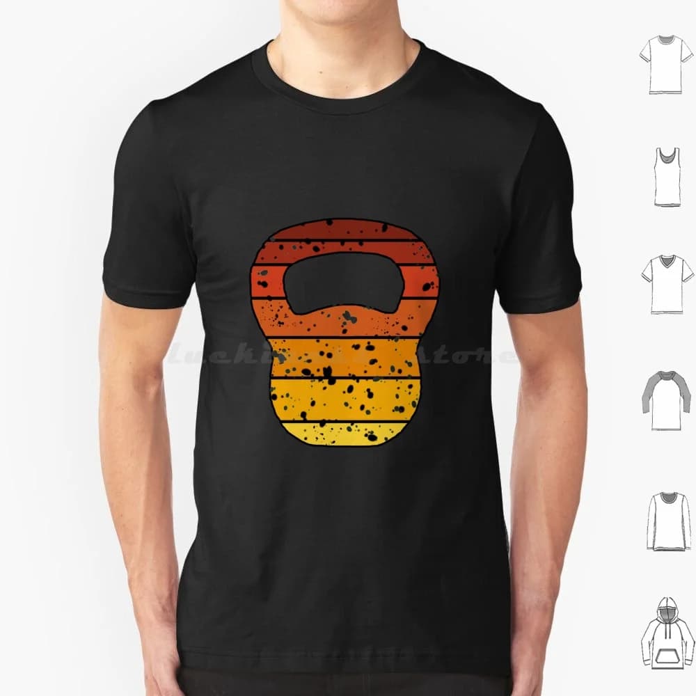 Kettlebell Vintage Retro Distressed Orange T Shirt Cotton Man Woman Print DIY Kettlebell Kettlebell Swinger Exercise Distressed