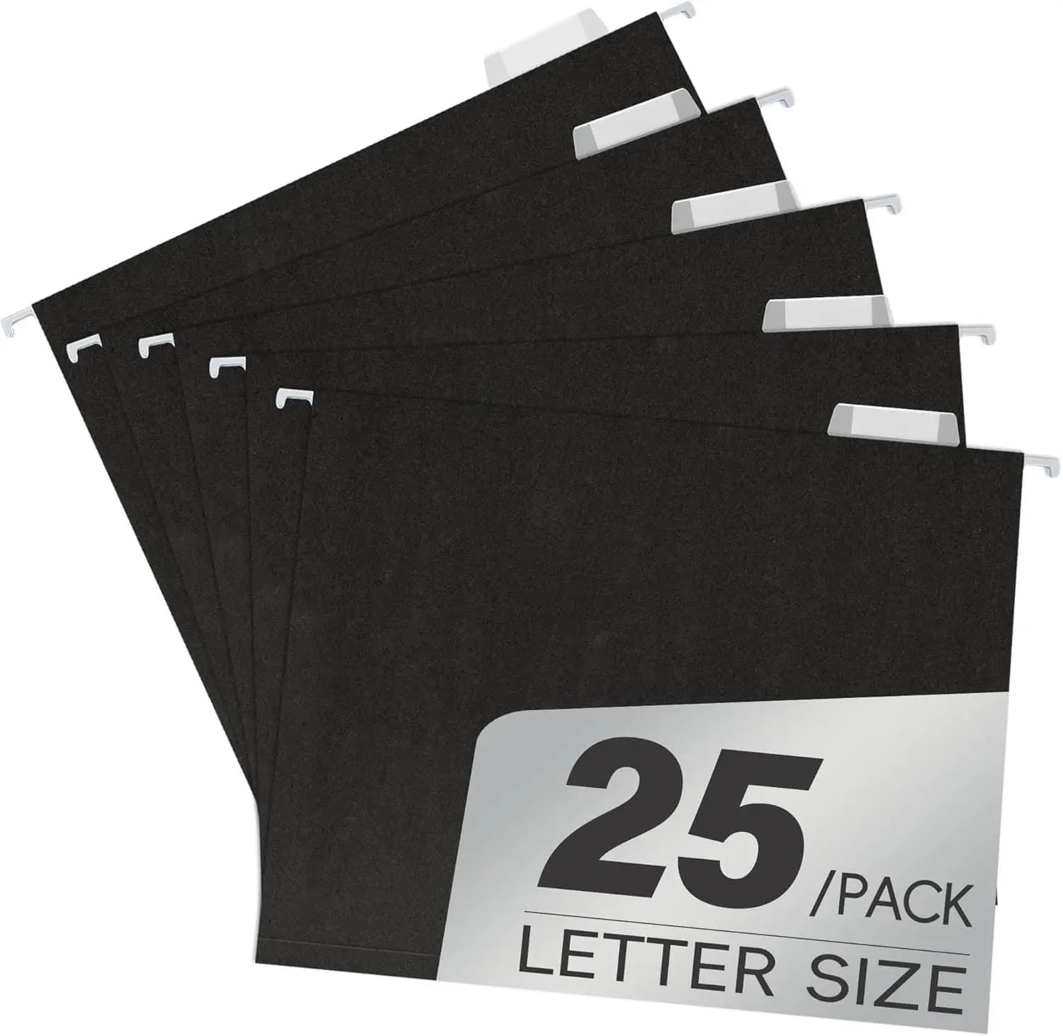 Confezione da 25 Cartelle Sospese Nere, Formato Lettera con Linguette a 1/5 di Taglio, Carta da 11 Punti per Archivio