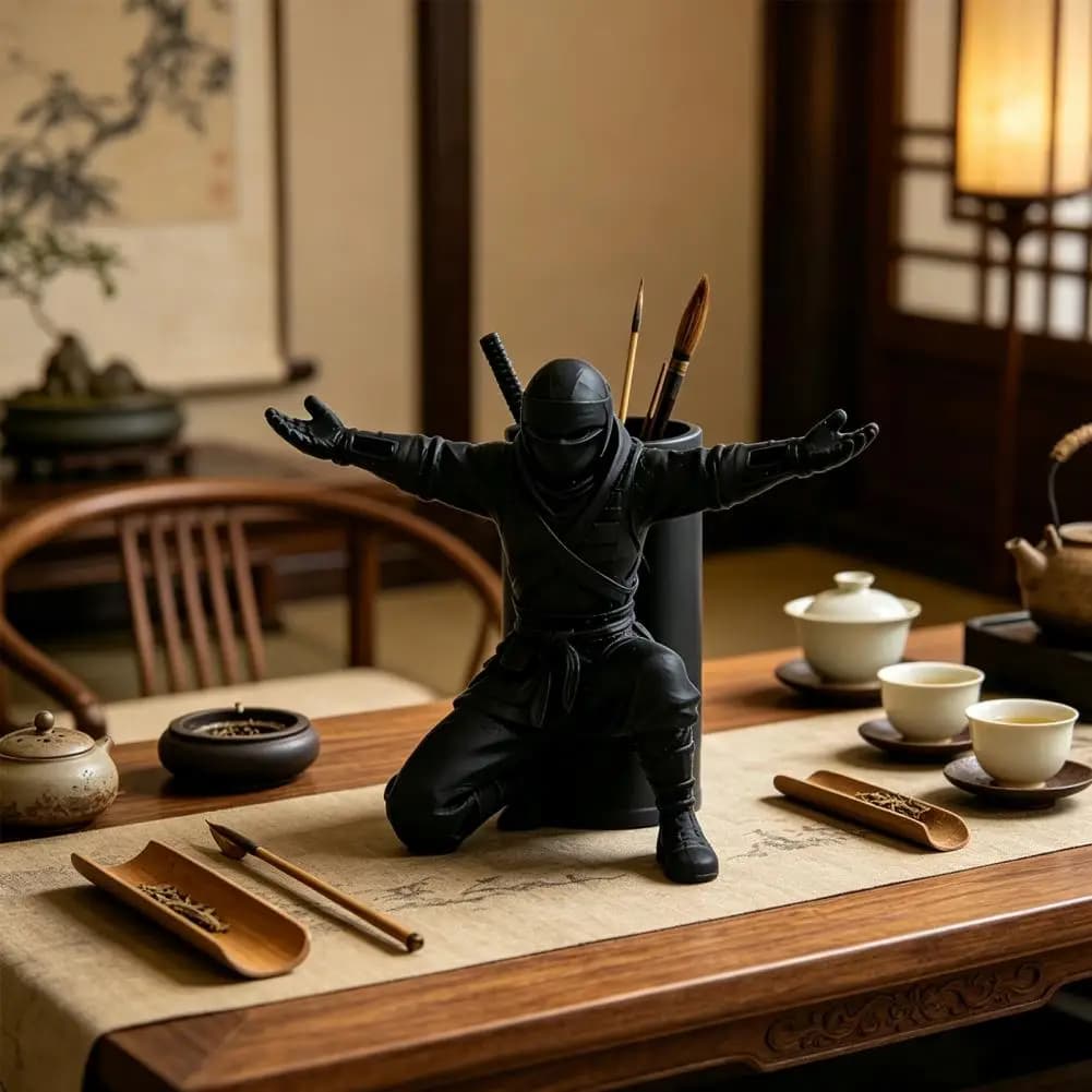 Portapenne Artigianale Stampato in 3D a Forma di Ninja, Organizzatore da Scrivania, Supporto Unico per Matite e Pennarelli, Forniture per Ufficio, Regalo per Studenti