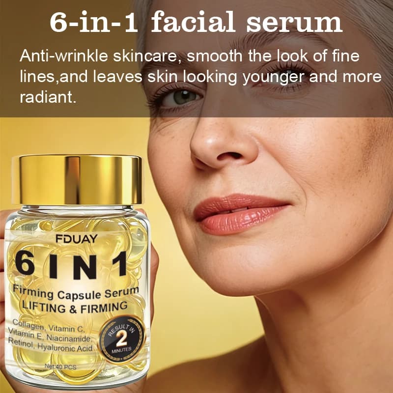 FDUAY 6 IN 1 Firming Capsule Serum 40PCS Infused with Collagen, VC, Retinol, Lifts, Firms Skin and Boosts Moist Elasticity.