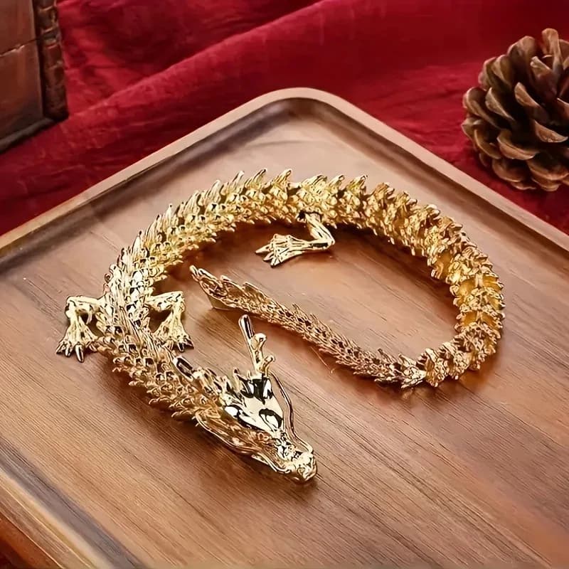 Majestic 3D Alloy Golden Dragon Statue with Mobile Arts - desk decoration for the house, power symbol and good luck