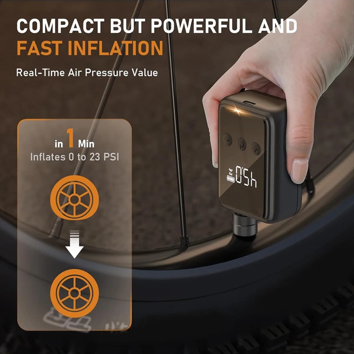Nuovo compressore d'aria wireless portatile per pompa elettrica per bici, pompa di gonfiaggio per bicicletta con manometro per valvola Presta e Schrader