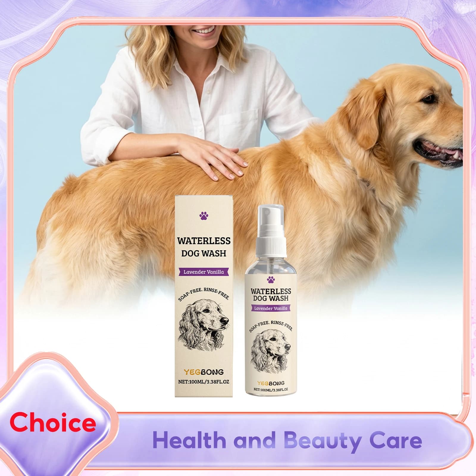 Detergente per Cani Senza Acqua, Protegge la Barriera Cutanea, Idrata, Formula Delicata, Lavanda e Vaniglia, Riduce lo Stress, Detergente per Cuccioli