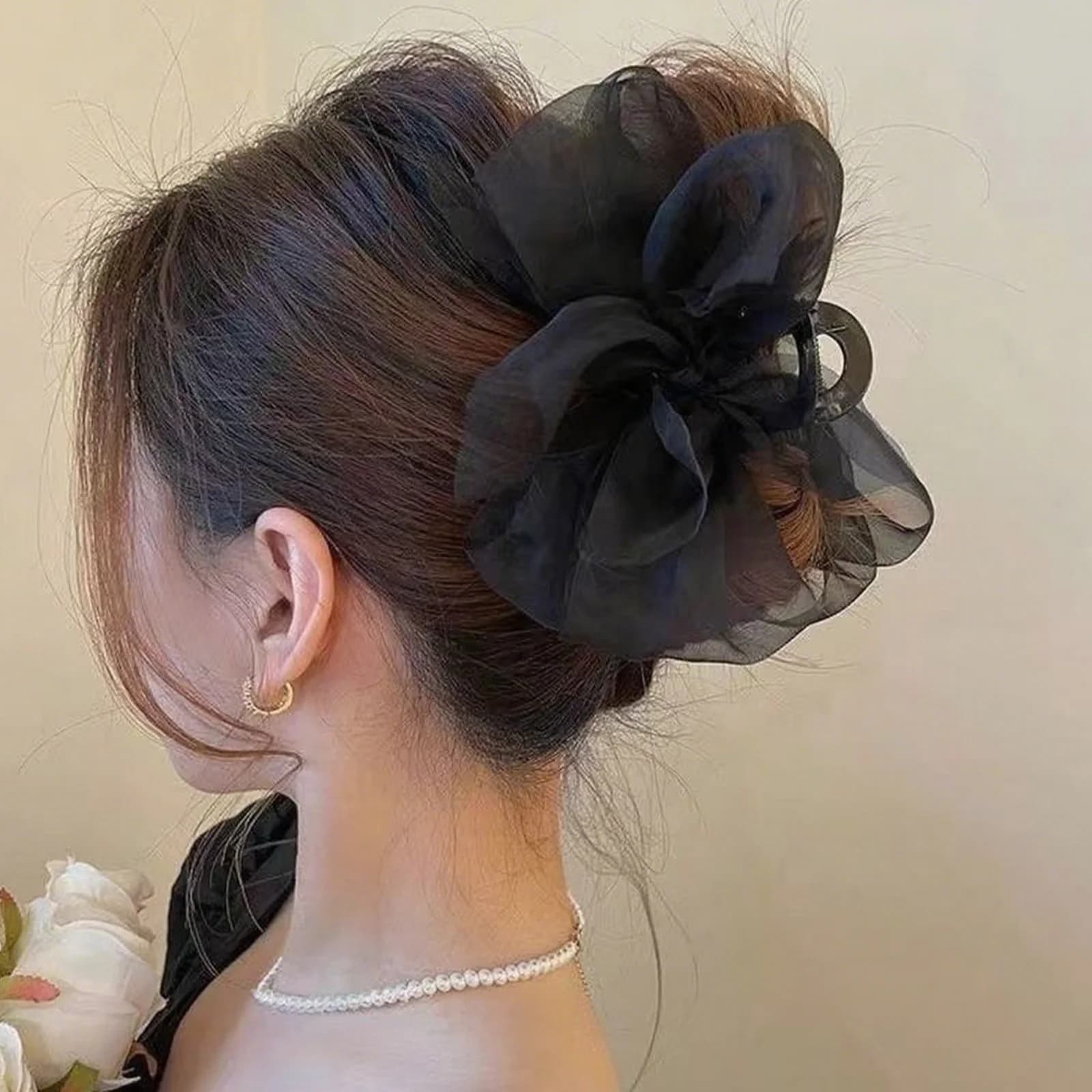1PCFashion Maglia Tulle Grande Arco Grab Clip Elegante Retro Femminile Filato Netto Coda di Cavallo Treccia Artiglio Clip Accessori Per Capelli Regalo Copricapo
