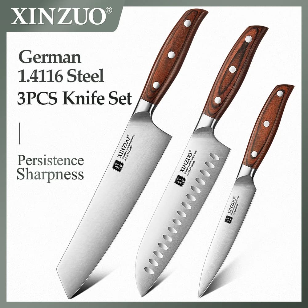 XINZUO Stainless Steel 3 Pieces Kitchen Knife Set German Steel Blade Combination for Home Cooking Sharp And Long-lasting