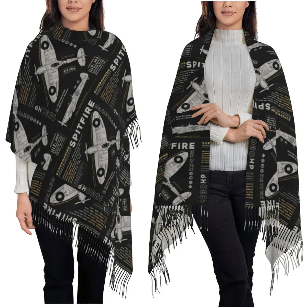 Supermarine Spitfire Fighter Pilot Aereo Aereo Sciarpa Sciarpe con nappe Scialli e involucri da donna Grande scialle autunno inverno