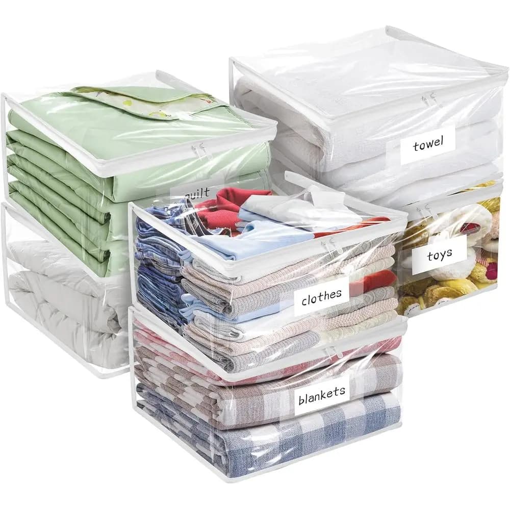 6-Pack Clear Vinyl Zippered Storage Bags - 18x15x9 Inch, Ideal for Clothes, Blankets, and Bedding
